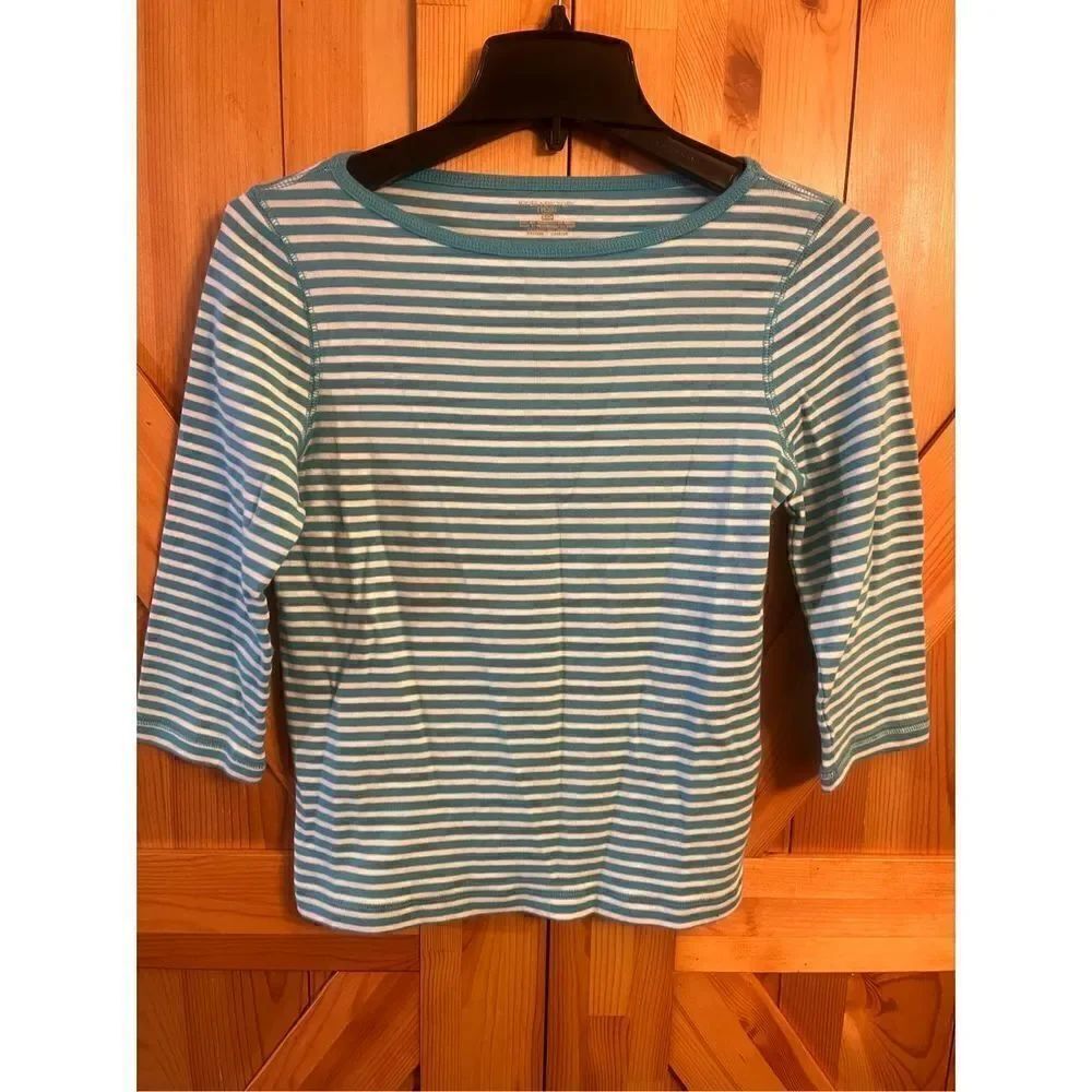 Jones New York Sport Womens Top 3/4 Sleeve Knit With White & Blue Stripes Sz. S